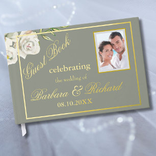 Elegante Bloemen Foto Sage Green Wedding Gold Foli Gastenboek