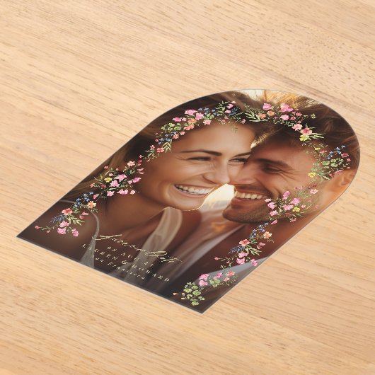 Elegante Bloemen Fotoboog Save the Date Wedding Acryl Uitnodigingen (Laagn)