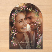 Elegante Bloemen Fotoboog Save the Date Wedding Acryl Uitnodigingen (Voorkant)