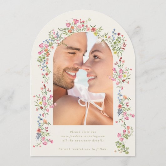 Elegante Bloemen Fotoboog Save the Date Wedding Kaart (Achterkant)