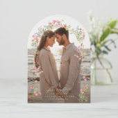 Elegante Bloemen Fotoboog Save the Date Wedding Kaart (Staand voorkant)