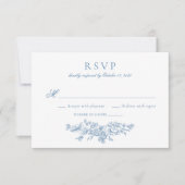 Elegante Bloemen Franse Blauwe Huwelijk RSVP Kaart (Voorkant)