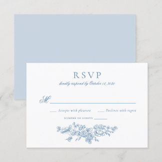 Elegante  Bloemen Franse Blauwe Huwelijk RSVP Kaart