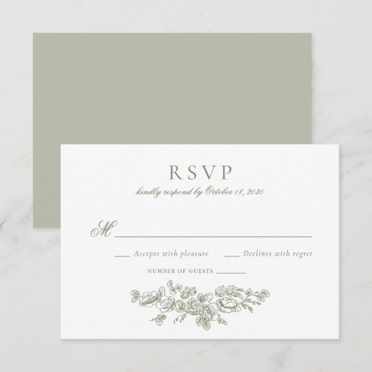 Elegante  Bloemen Franse Salie Groen RSVP Kaart (Voorkant / Achterkant)
