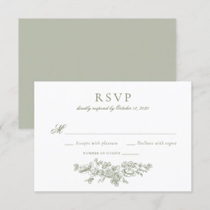 Elegante Bloemen Franse Salie Groen RSVP Kaart