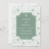 Elegante Bloemen Franse Toile Sage Green Wedding Kaart (Voorkant)