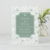 Elegante Bloemen Franse Toile Sage Green Wedding Kaart (Staand voorkant)