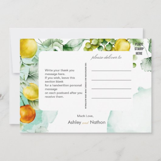 Elegante Bloemen & Fruit aquarel Zomer Bruiloft Kaart (Voorkant)