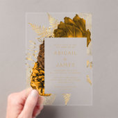 Elegante Bloemen Gebrande Sinaasappel Gouden Huwel Acryl Uitnodigingen (Insitu (Draagbaar))