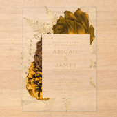 Elegante Bloemen Gebrande Sinaasappel Gouden Huwel Acryl Uitnodigingen (Voorkant)
