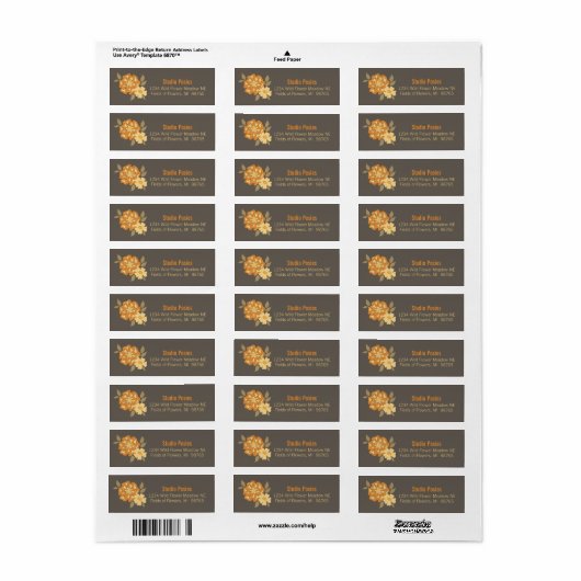 Elegante Bloemen Geel Bruin Botanisch Briefpapier Etiket (Full Sheet)