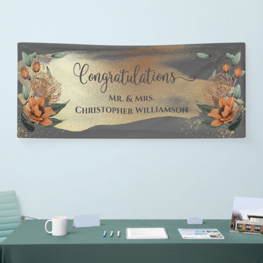 Elegante Bloemen Gefeliciteerd bruiloft Spandoek (Beurs)