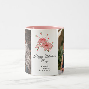Elegante Bloemen Gelukkige Valentijnsdag Foto Tweekleurige Koffiemok