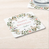Elegante Bloemen Gelukkige Verjaardag – Gepersonal Kartonnen Onderzetters (Schuin)