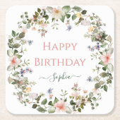 Elegante Bloemen Gelukkige Verjaardag – Gepersonal Kartonnen Onderzetters (Voorkant)