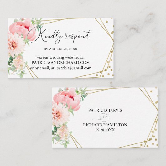 Elegante bloemen geometrische bruiloft online RSVP Visitekaartje (Voorkant / Achterkant)