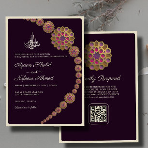 Elegante & Bloemen Geometrische QR Code Islamitisc Kaart