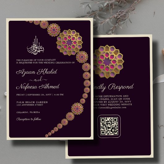 Elegante & Bloemen Geometrische QR Code Islamitisc Kaart