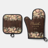 Elegante bloemen gepersonaliseerd ovenwant & pannenlap set (Voorkant)