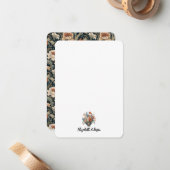 Elegante bloemen gepersonaliseerde briefpapier notitiekaartje (Voorkant / Achterkant in situ)