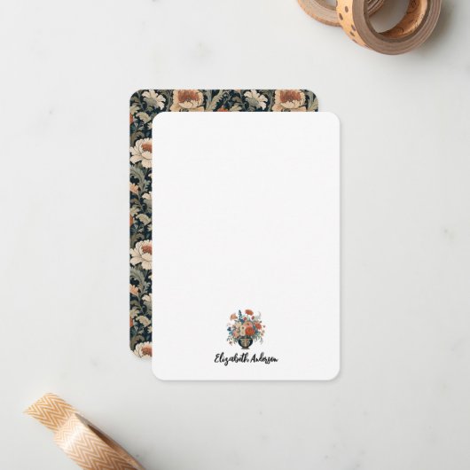 Elegante bloemen gepersonaliseerde briefpapier notitiekaartje (Voorkant / Achterkant in situ)