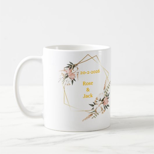 Elegante Bloemen Gepersonaliseerde Huwelijk Mok - (Links)