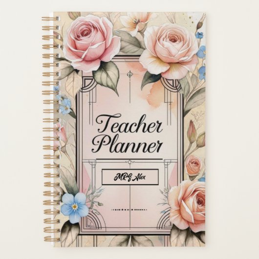 Elegante Bloemen Gepersonaliseerde Leraar Planner (Voorkant)