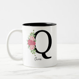 Elegante Bloemen Gepersonaliseerde Monogram Koffie Tweekleurige Koffiemok