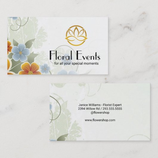 Elegante Bloemen | Gestileerd Bloem Logo Visitekaartje (Voorkant / Achterkant)