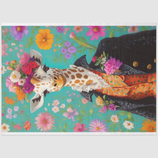 Elegante Bloemen Giraffe Decoupage Tissuepapier (Voorkant)