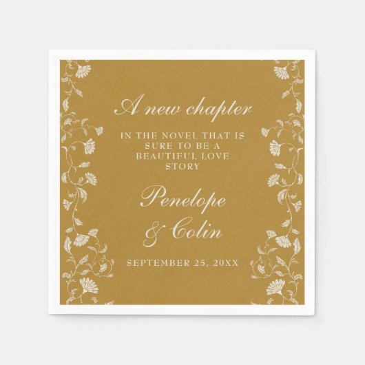 Elegante  Bloemen Goud Bibliotheek Bruiloft Servet (Voorkant)