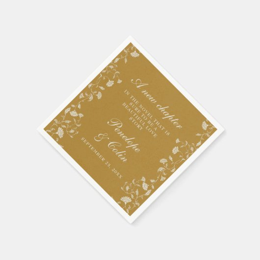 Elegante  Bloemen Goud Bibliotheek Bruiloft Servet (Hoek)