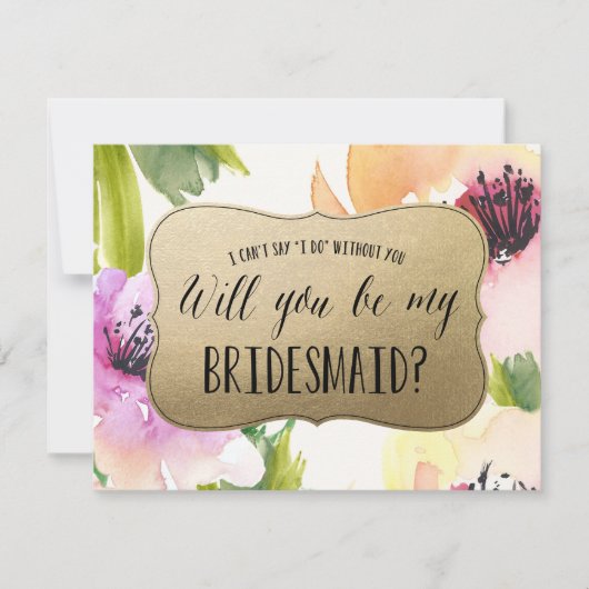 Elegante Bloemen Goud | Bruidsmeisje Kaart (Voorkant)