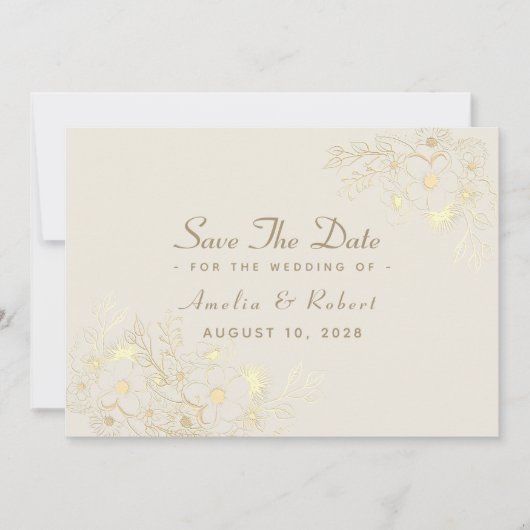 Elegante  Bloemen Goud Bruiloft Save The Date (Voorkant)