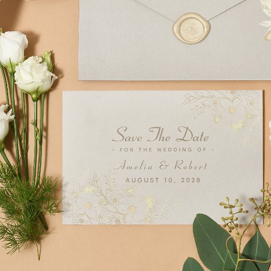 Elegante  Bloemen Goud Bruiloft Save The Date