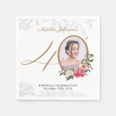 Elegante Bloemen Goud Custom Foto 40e Verjaardag Servet (Voorkant)
