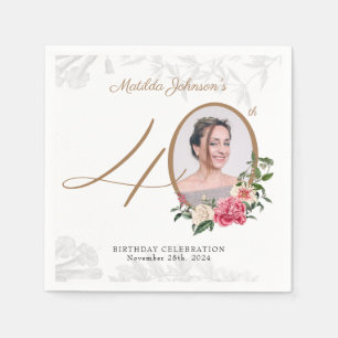 Elegante Bloemen Goud Custom Foto 40e Verjaardag Servet