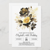 Elegante Bloemen Goud en Zwart 30ste Verjaardag Kaart (Voorkant / Achterkant)