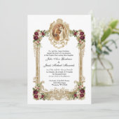 Elegante Bloemen & Goud Katholieke bruiloft Kaart (Staand voorkant)