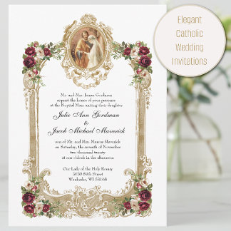 Elegante Bloemen & Goud Katholieke bruiloft Kaart