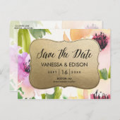 Elegante bloemen goud | Save the date Aankondigingskaart (Voorkant / Achterkant)