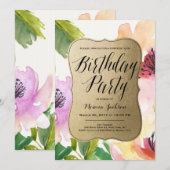 Elegante bloemen goud | Uitnodiging voor verjaarda (Voorkant / Achterkant)