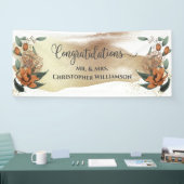 Elegante Bloemen Goud Wit Gefeliciteerd bruiloft Spandoek (Beurs)