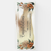 Elegante Bloemen Goud Wit Gefeliciteerd bruiloft Spandoek (Verticaal)