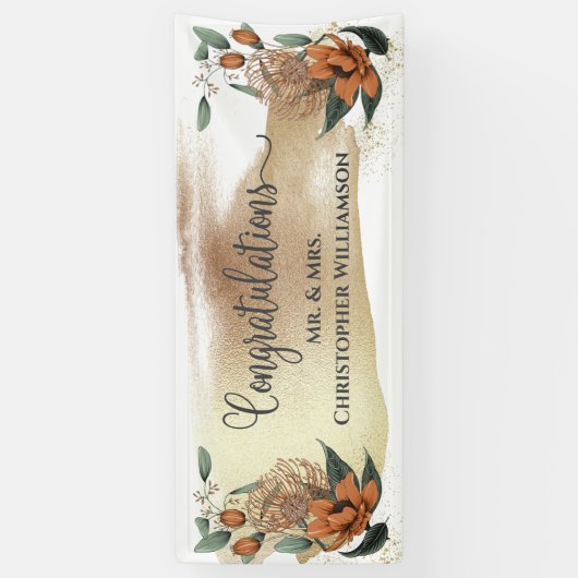 Elegante Bloemen Goud Wit Gefeliciteerd bruiloft Spandoek (Verticaal)