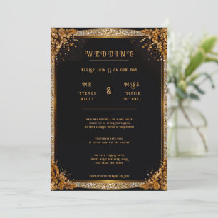 Elegante Bloemen Goud & Zilver Huwelijksuitnodigin Kaart