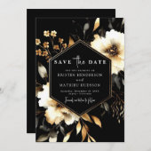 Elegante bloemen Gouden en Zwarte bruiloft Save The Date (Voorkant / Achterkant)