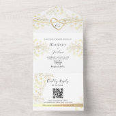  Elegante Bloemen Gouden Hart Wedding All In One Uitnodiging (Binnen)