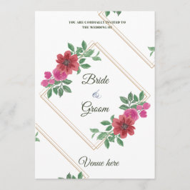Elegante Bloemen & Gouden Lijst Trouw Uitnodiging