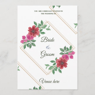 Elegante Bloemen & Gouden Lijst Trouw Uitnodiging